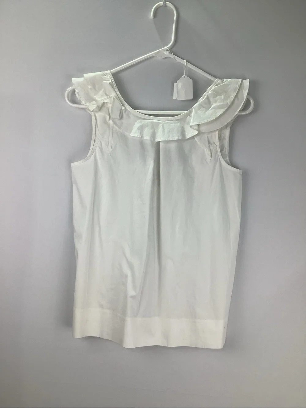 J Crew Women's White Ruffle Neck Sleeveless Top size‎ 0
